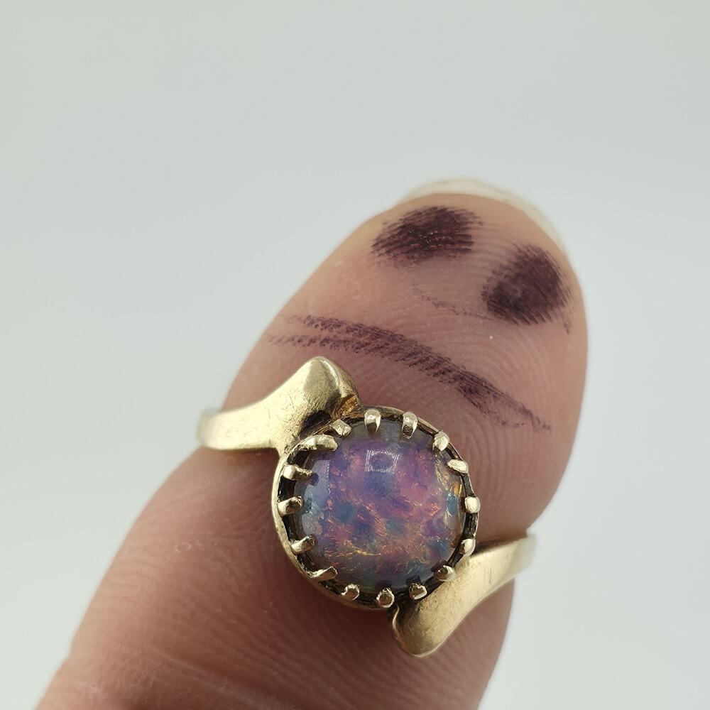 10K Yellow Gold Opal Ring Size 6.5 Vintage BDA Fiery Opal Statement Ring Vintage